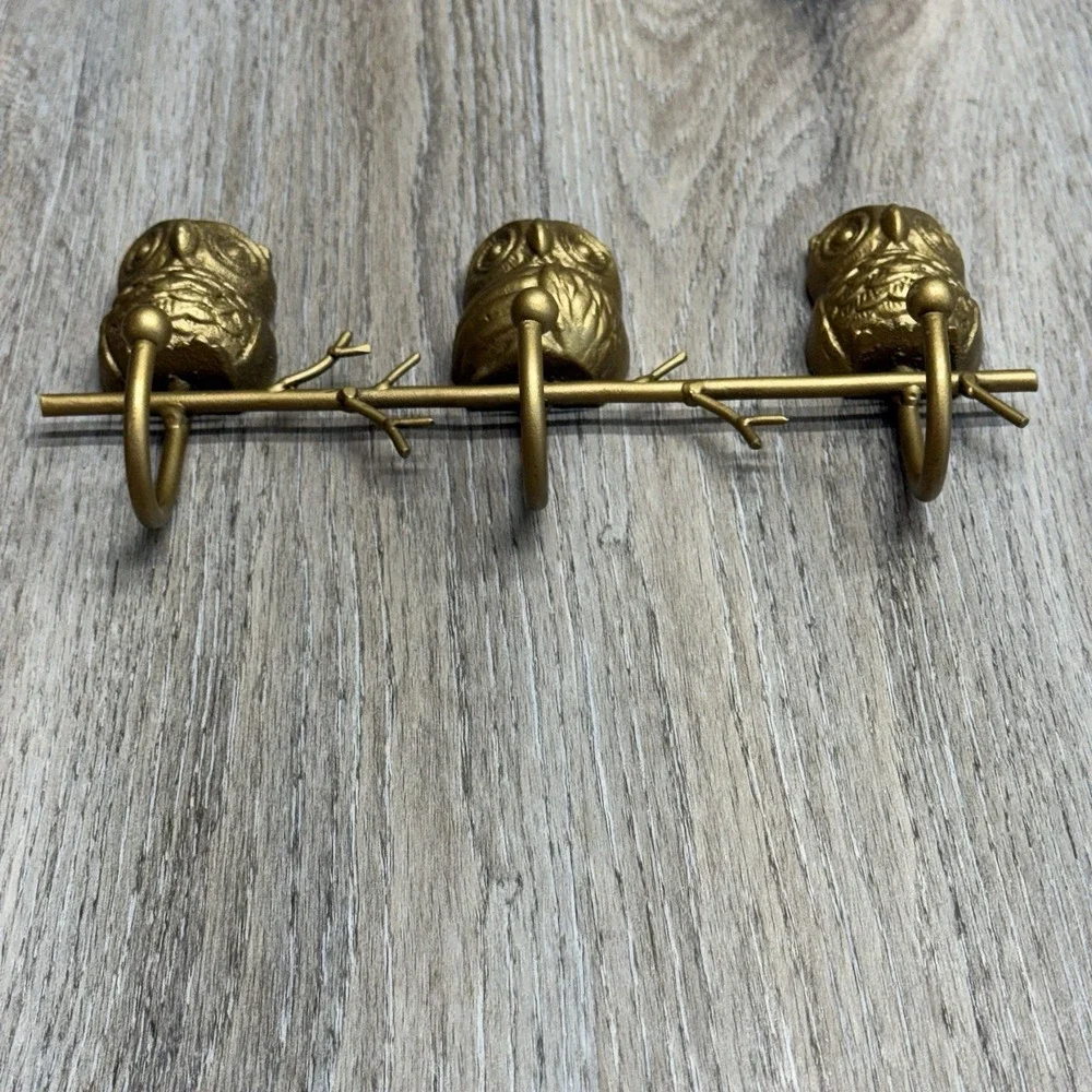 Cast Iron Owl Wall Hook Coat Hat Key Towel MCM Home Decor Gold Finish